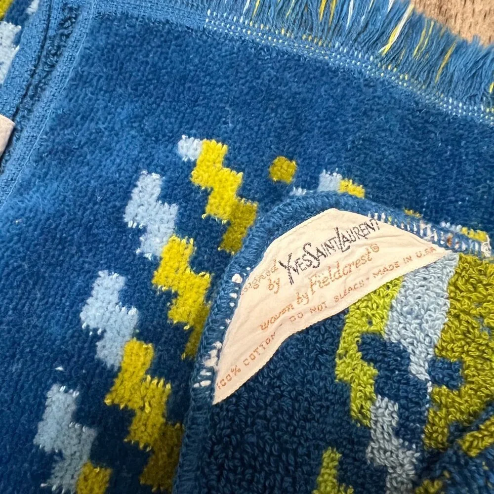 VTG YSL Yves Saint Laurent Blue Retro MCM Terrycloth Fieldcrest 3 Pc Towel Set